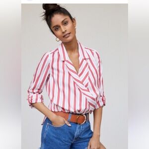 Harshman Los Angeles Anthropologie surplice blouse red white striped Large